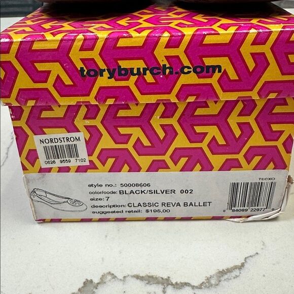 Authentic Tory Burch Classic Reva Ballet Flats Black Silver Sz 7 - Picture 3 of 8